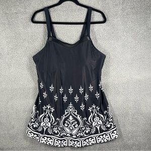 B2Prity Swimsuit 3XL Black White One Piece Skirt Adjustable Straps